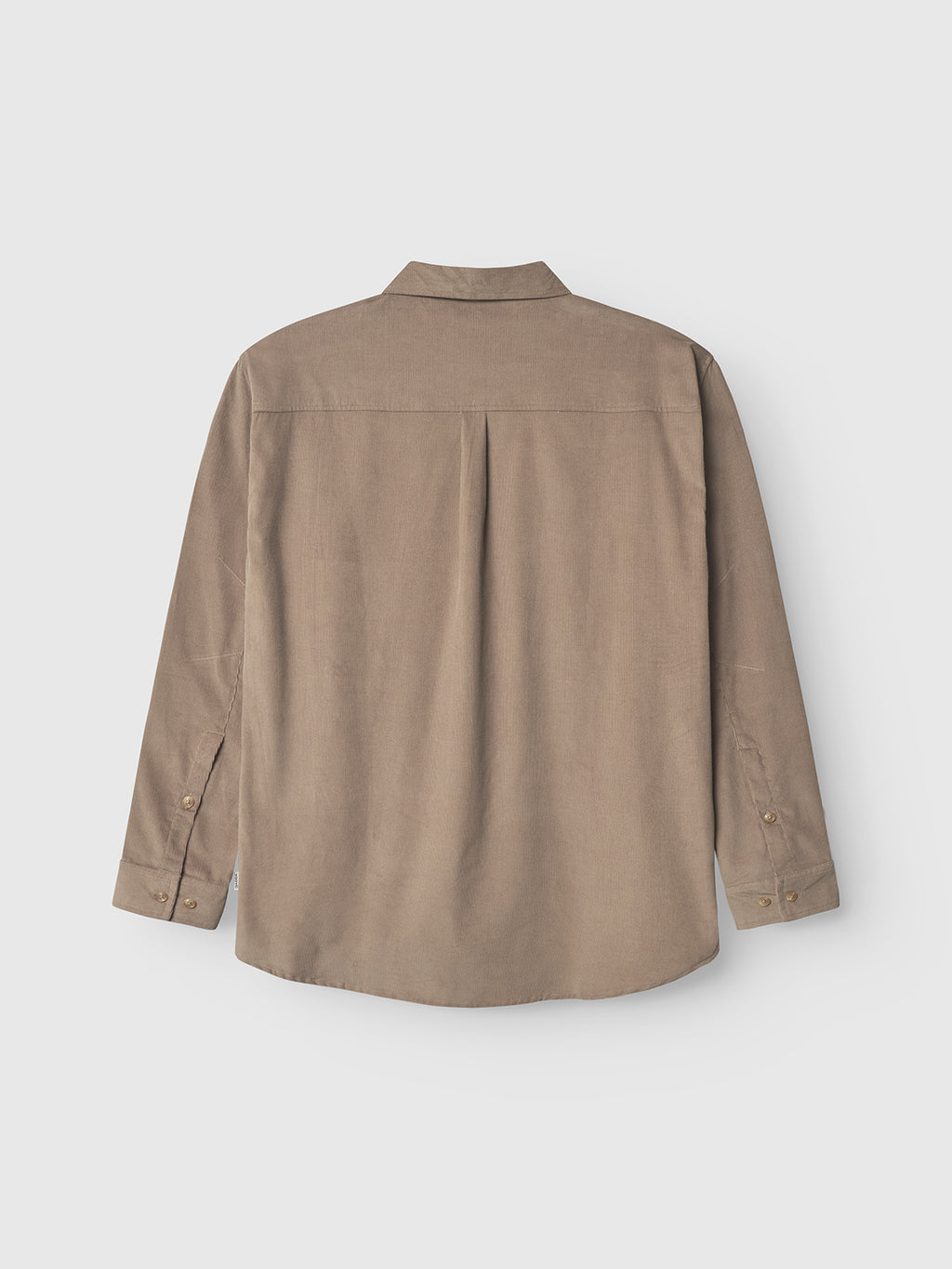 Back view of the Gabba Jens Over Cord LS overshirt in Sand Greige, featuring long sleeves, a collar, and buttoned cuffs, displayed against a plain white background.