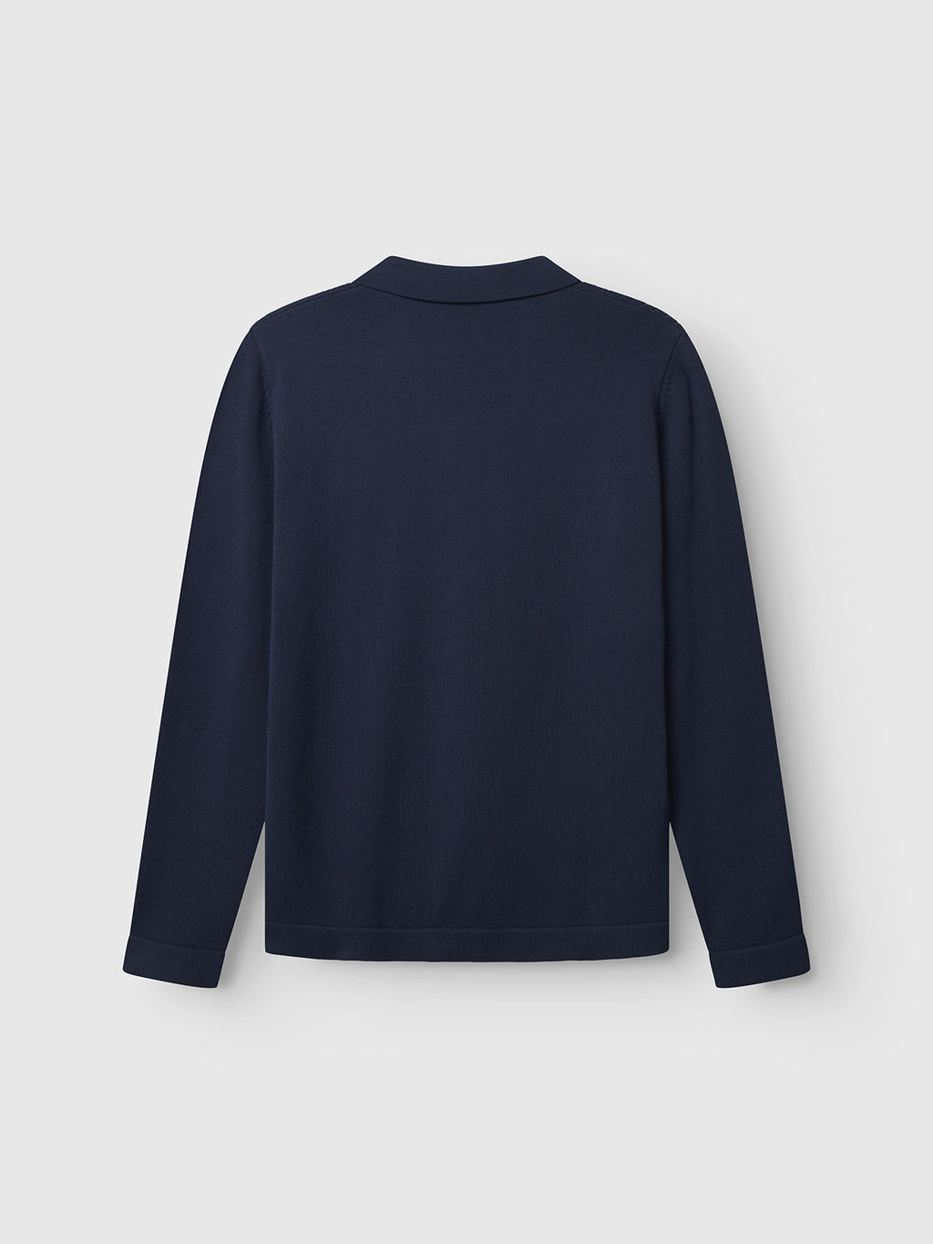 The Sakai Wong LS - Navy by Gabba is a long-sleeved cotton knit shirt with a resort collar, shown from the back against a plain light gray background.