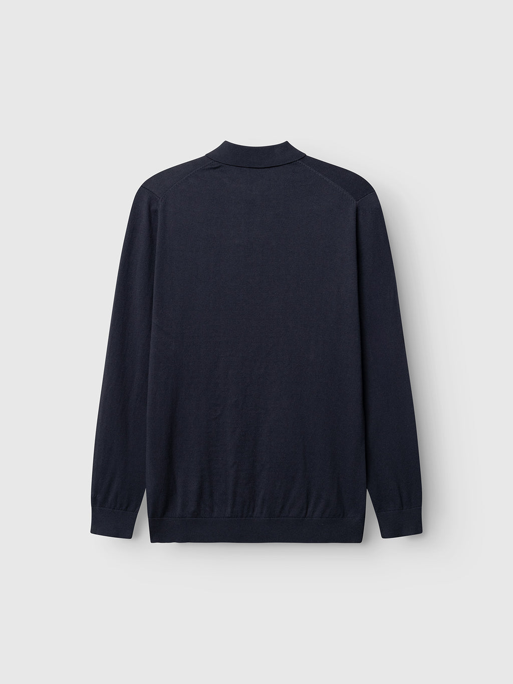 The Gabba Akita Prex LS in navy is shown from the back against a light gray background. This modern long-sleeve sweater features a ribbed collar, cuffs, and hem, with a clean design free of patterns or embellishments.