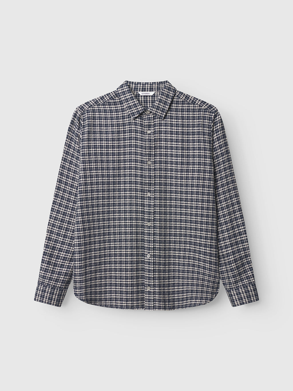 The Gabba Sven reg TX LS - Blue Check is a 100% cotton, long-sleeved, button-up check shirt in navy blue and white, shown on a plain white background.