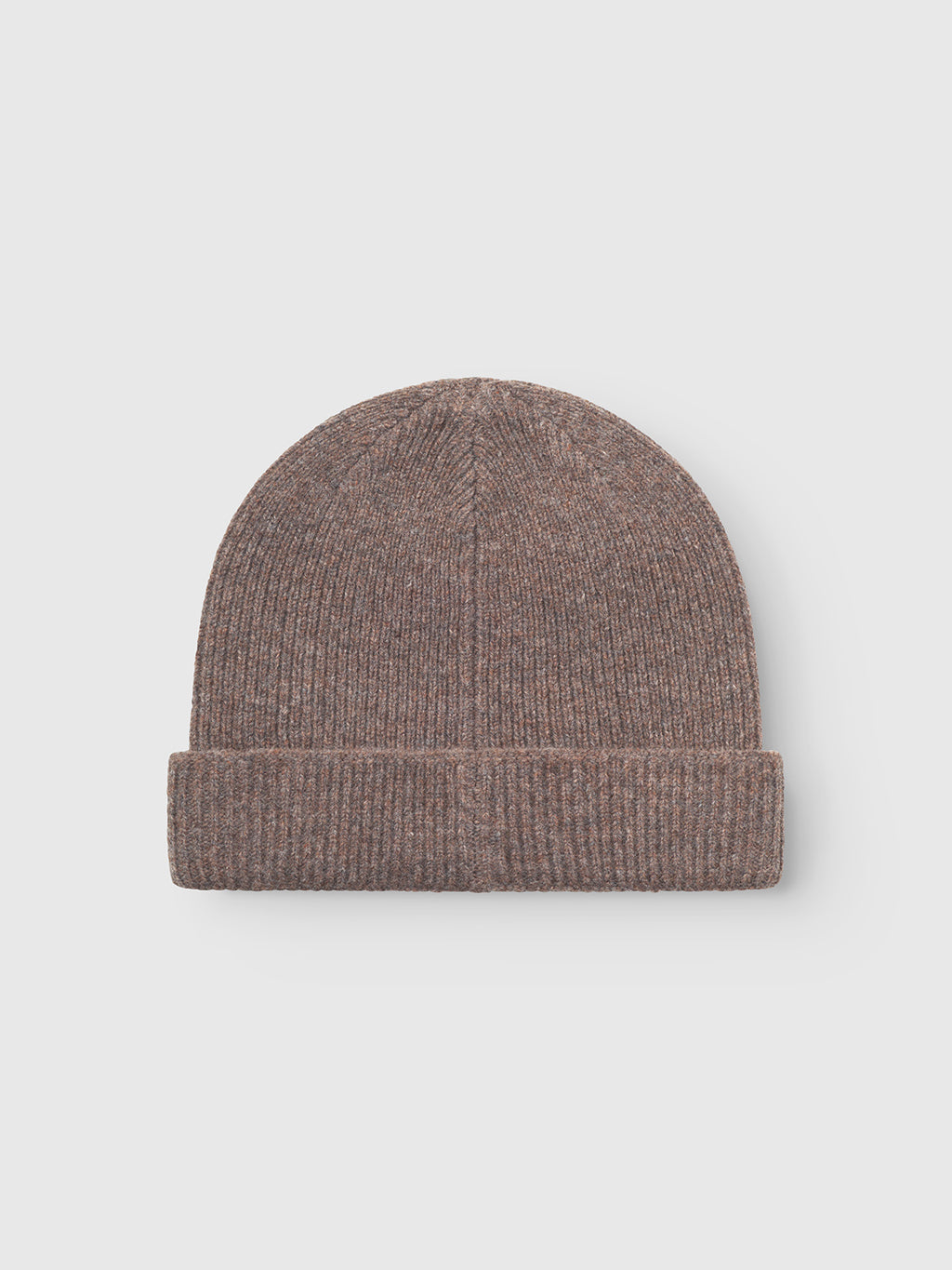 The Gabba Biella Aico ribbed merino beanie in dark brown, crafted from 100% wool with a folded cuff, is shown flat on a plain light background—ideal for cold-weather outfits.