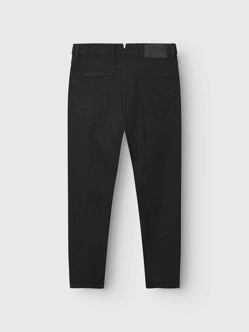 Back view of Gabbas Alex Dusa - Black Denim jeans, featuring two rear pockets, belt loops, and a black leather waistband patch, shown against a plain white background.