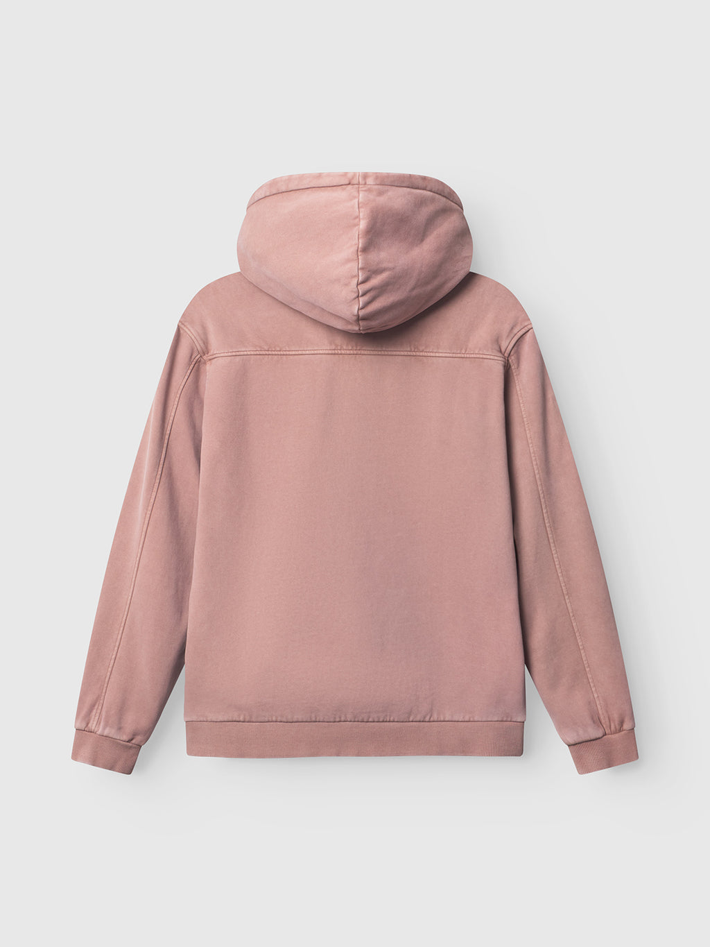 The Gabba Delphi Bump GWC - Rose hoodie, shown from the back on a white background, features a light mauve hue, long sleeves, hood, and seam details. Part of Gabba’s Black Label collection, it has a clean modern look with no visible logos.