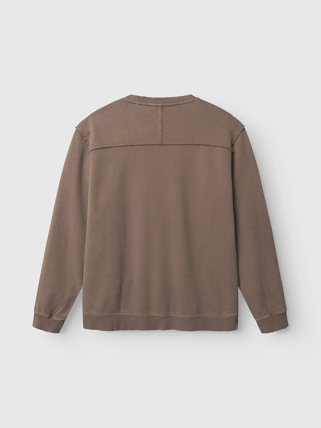 The Gabba Volos Bump GWC - Brown sweatshirt is displayed from the back, showcasing visible stitching, a relaxed fit, and a super-soft crew neck, laid flat against a white background.