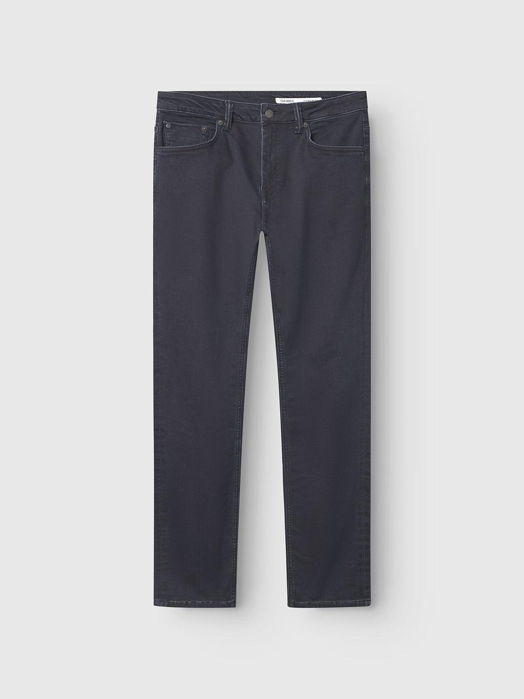 The Gabba GABjones BlueBlack - Blue Black Denim jeans feature a slim straight fit, front pockets, belt loops, and a button closure, displayed flat against a white background for timeless comfort and style.