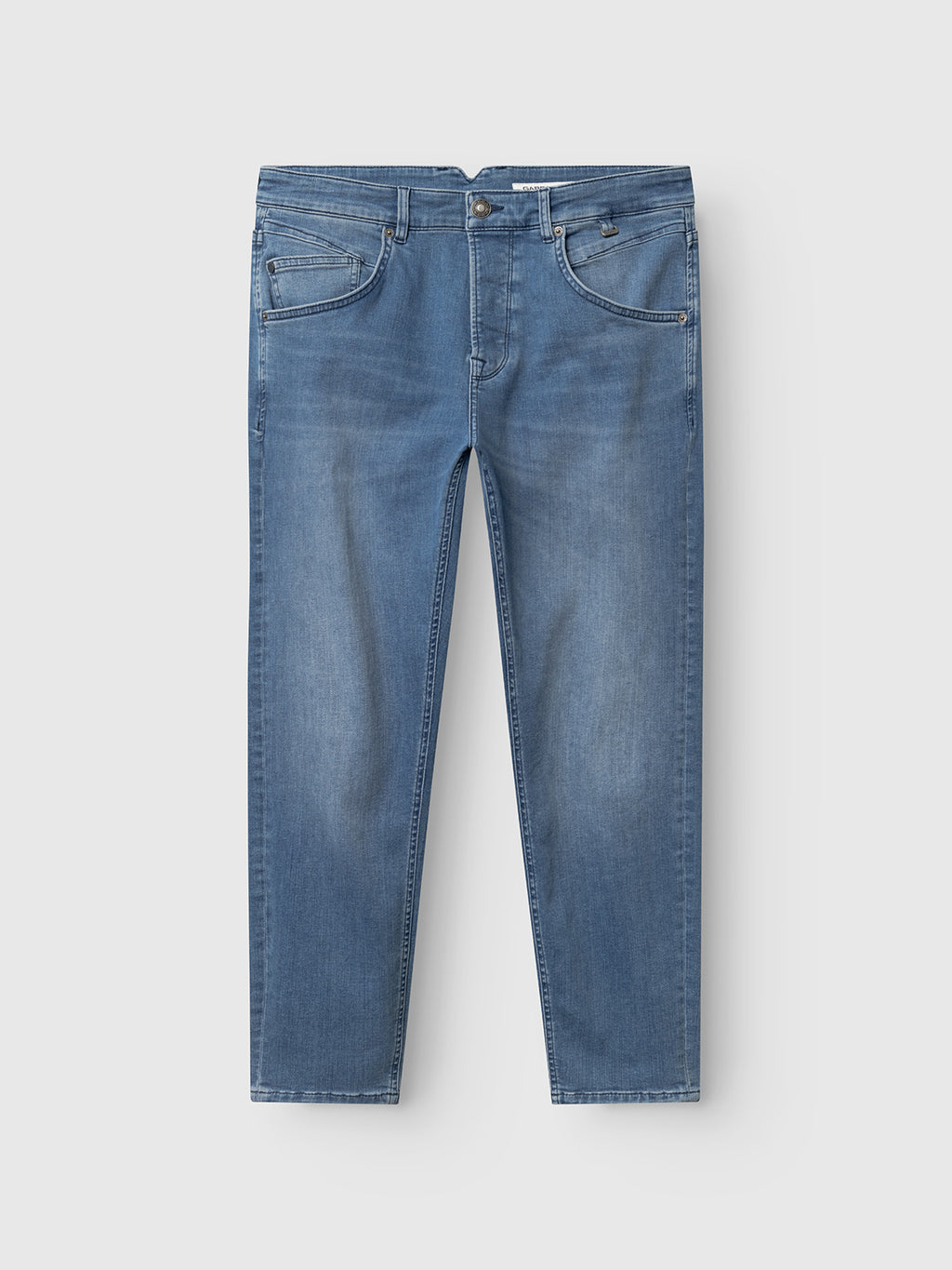 The Gabba GABalex Dhera Cropped Jeans in light blue denim feature a straight leg, five pockets, and subtle fading, shown flat on a white background.