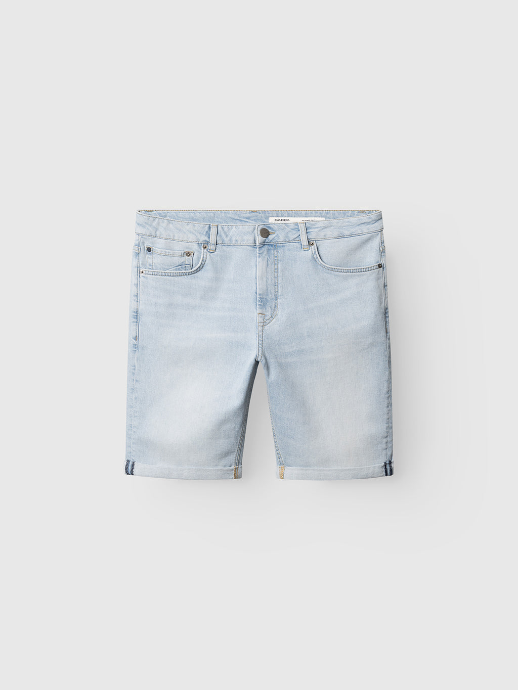 The Gabba GABmarkus Derby Shorts in light blue denim offer comfort-stretch fabric, a classic five-pocket style, and button closure—perfect for casual summer looks.