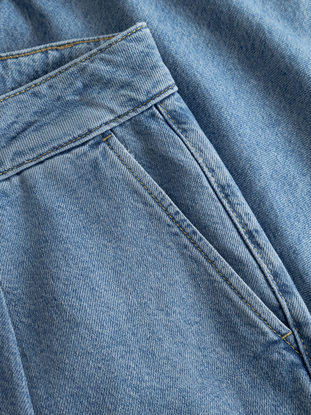 Close-up of Gabba GABmoro PasBrook Shorts in denim wash, highlighting the textured fabric, front pocket, and visible stitching—a true summer essential for effortless style.