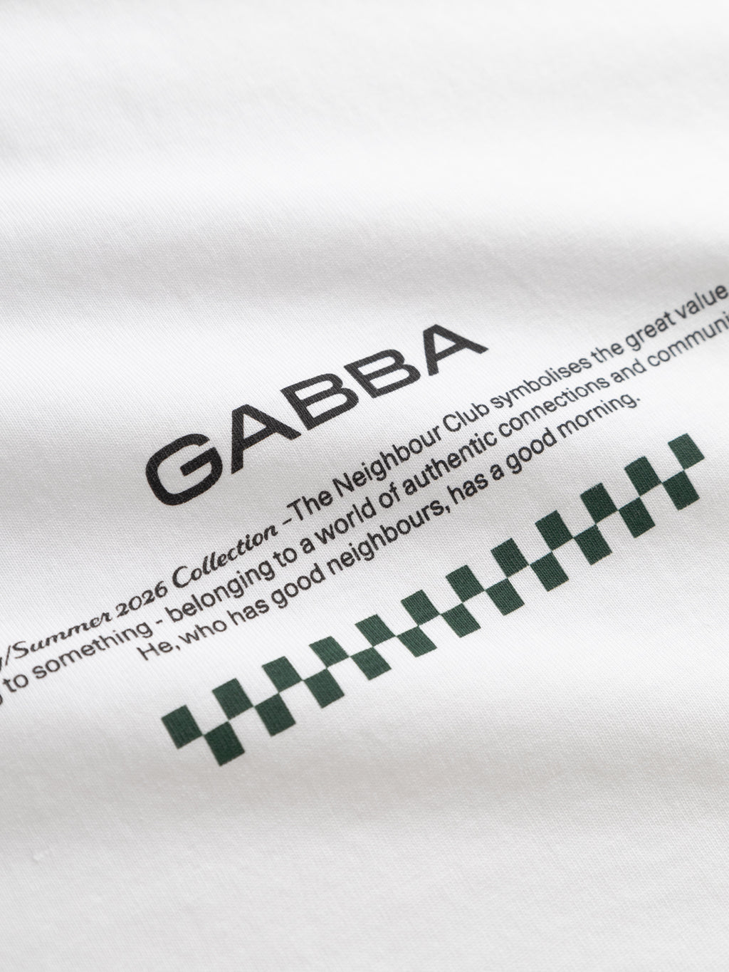 Close-up of the Gabba GABnigel Boxy NBH SS T-shirt GOTS in white, featuring bold black 