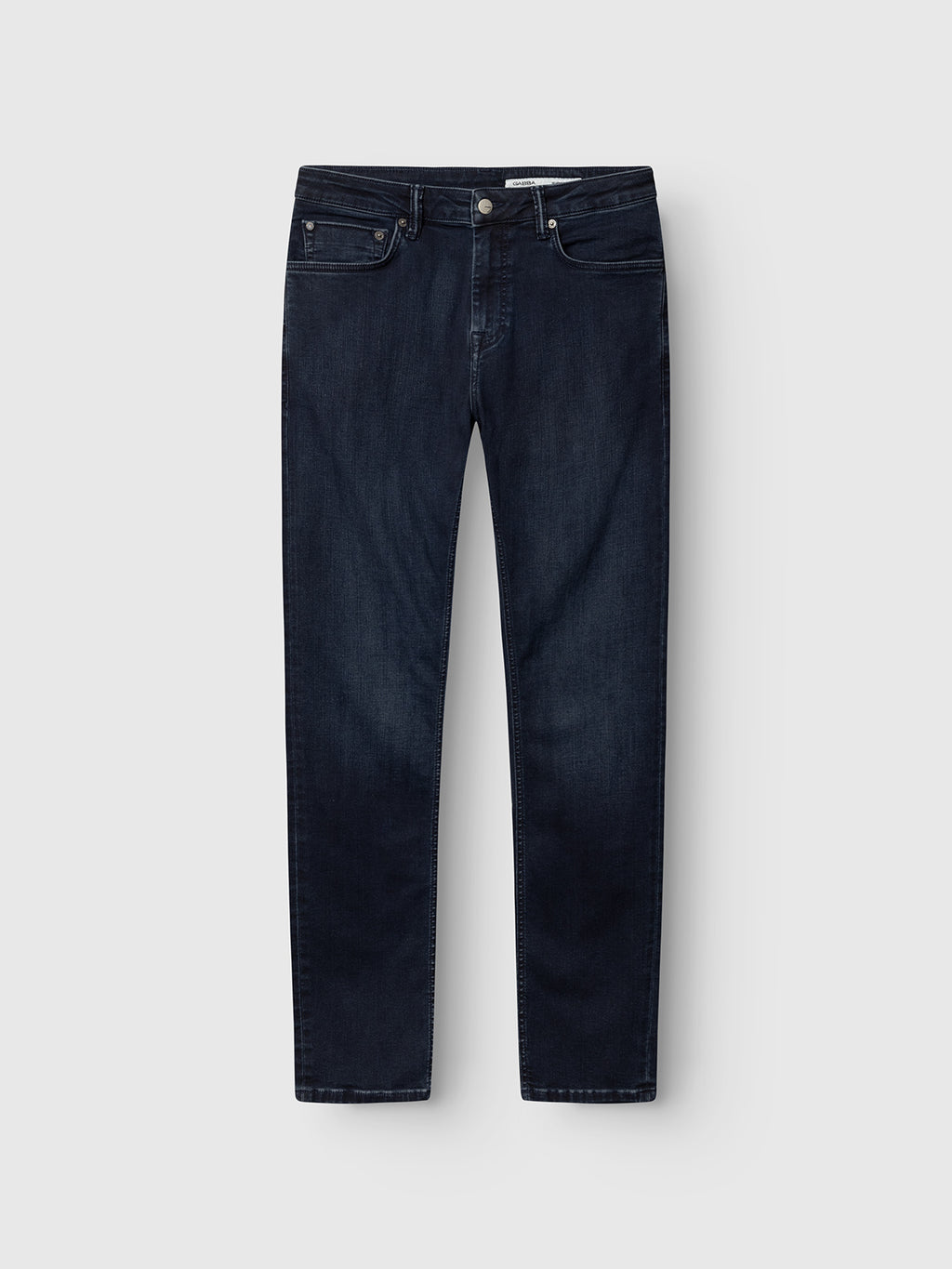 The Gabba GABjones Blueblack Jeans in blue black denim feature a slim straight fit, classic five-pocket design, and button-zipper closure for all-day comfort, shown flat on a light gray background.