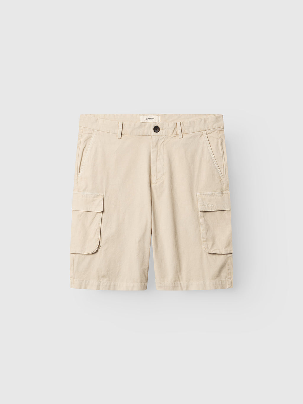 Gabba GABjoli Cargo Ripstop Shorts in Birch offer everyday style with a relaxed fit, two large side cargo pockets, belt loops, button closure, and zip fly, shown on a plain white background.