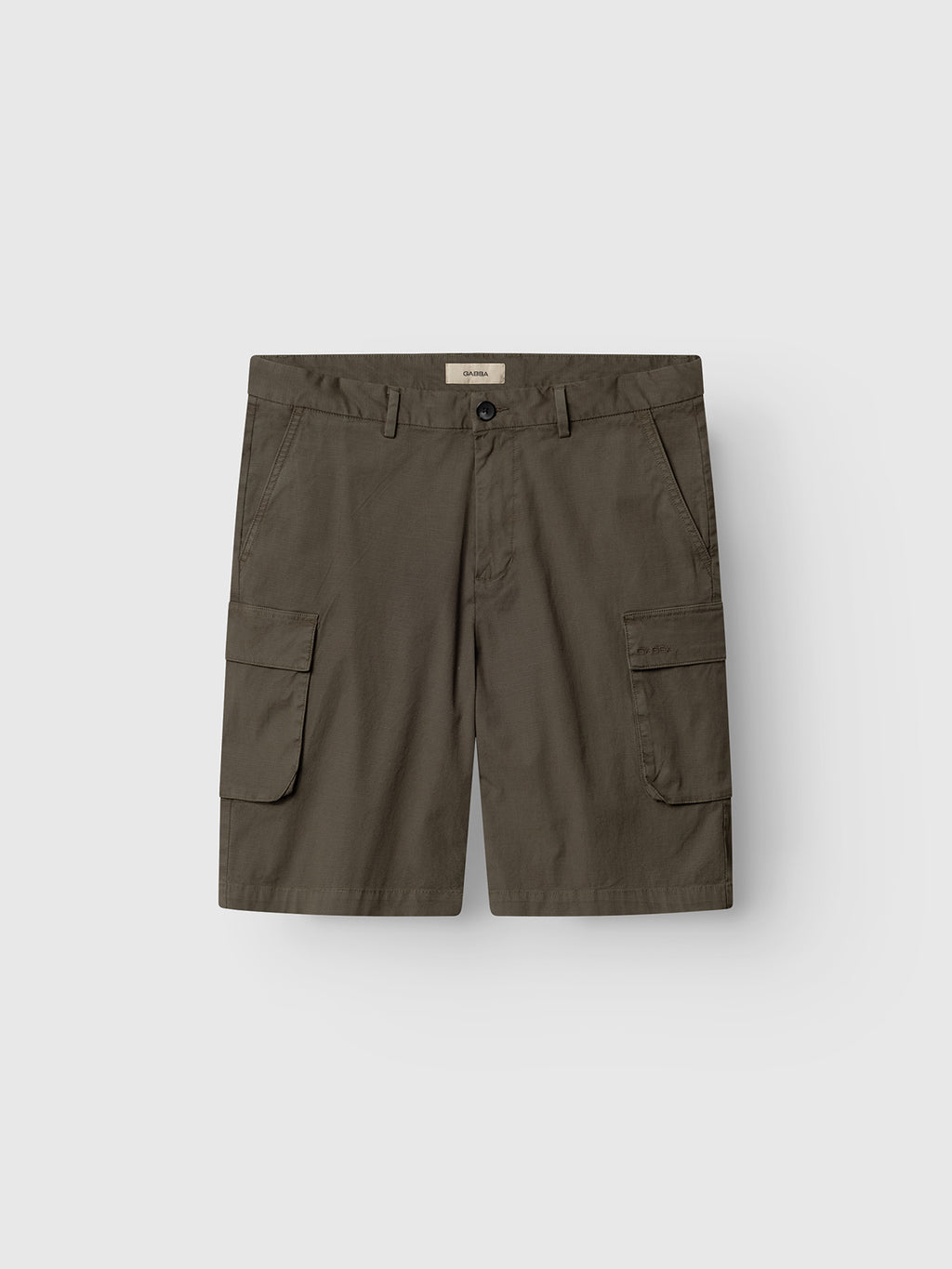 Gabba GABjoli Cargo Ribstop Shorts - Army: olive green relaxed-fit shorts with button and zip closure, belt loops, and large side cargo pockets. Versatile everyday style displayed on a plain white background.