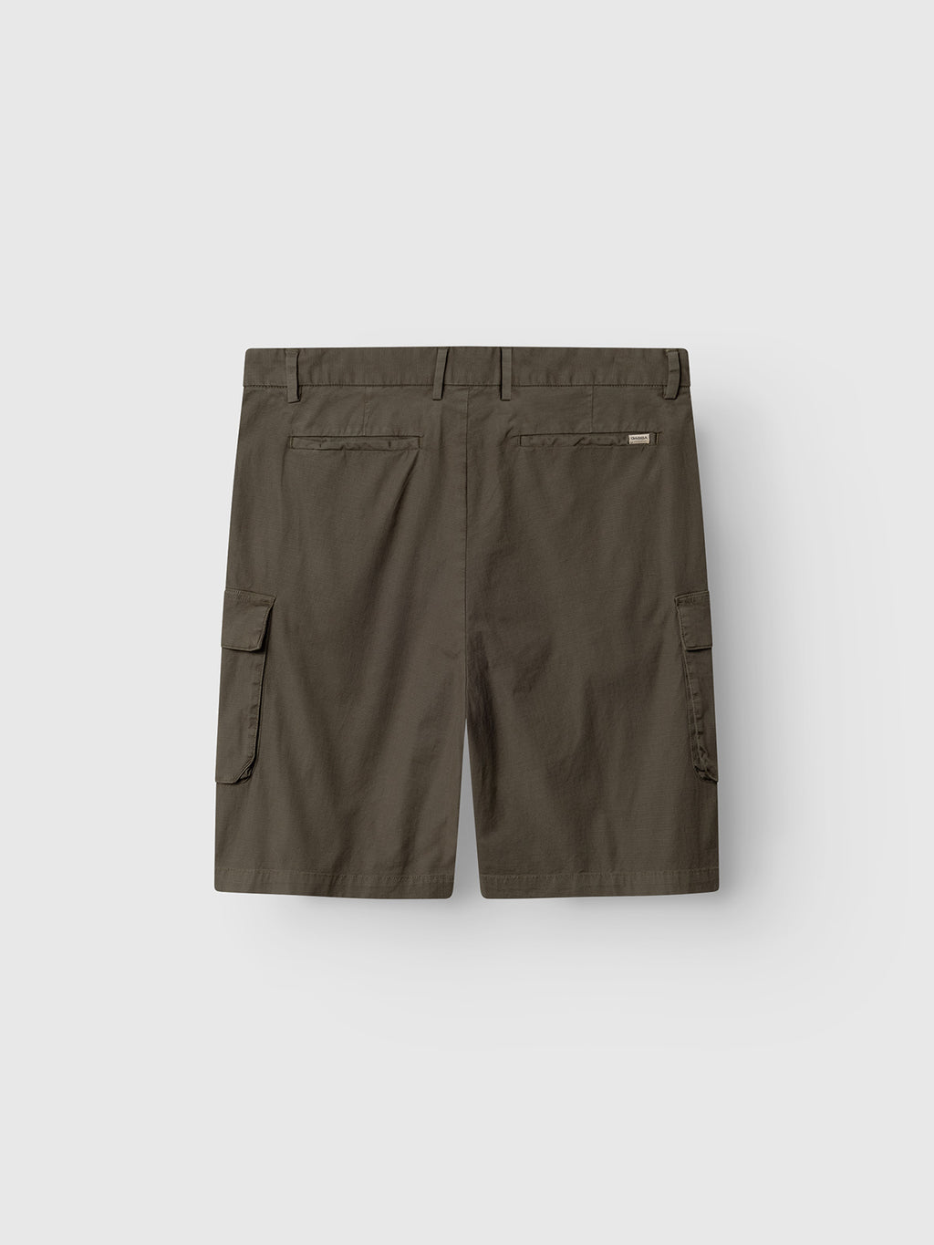 The Gabba GABjoli Cargo Ribstop Shorts in Army, shown from the back, feature a relaxed fit, two back welt pockets, flap cargo pockets at the sides, belt loops, and a small brand tag above the right pocket against a light background.