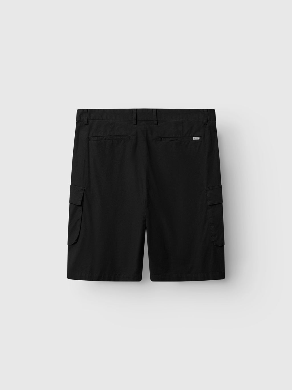 Back view of Gabba GABjoli Cargo Ripstop Shorts in black, featuring side flap cargo pockets and belt loops, shown against a light gray background for versatile everyday style.