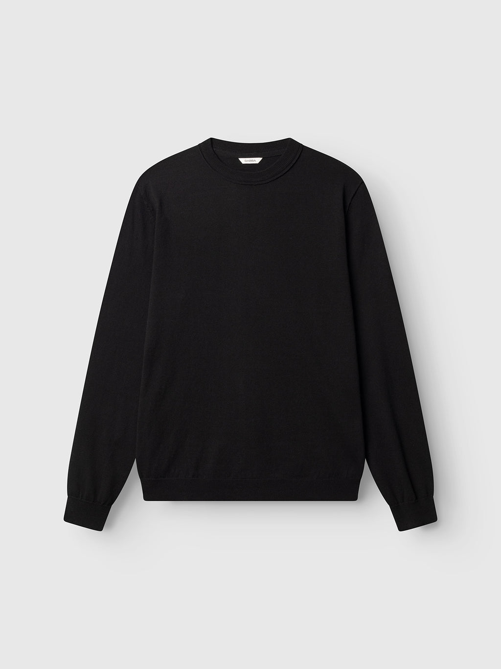 The Gabba GABfumo Spy LS Knit - Black is a regular-fit crewneck sweatshirt with ribbed cuffs and hem, shown against a light gray background. Its relaxed silhouette offers timeless style.