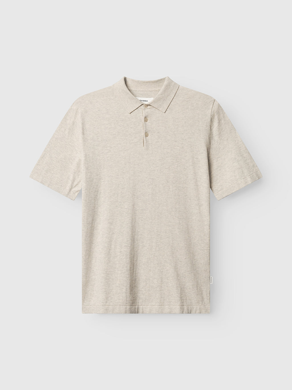 The Gabba GABbenson New Cot SS Knit in Sand Mel is a men's regular fit polo with short sleeves, a classic collar, and three-button placket, shown on a plain white background.
