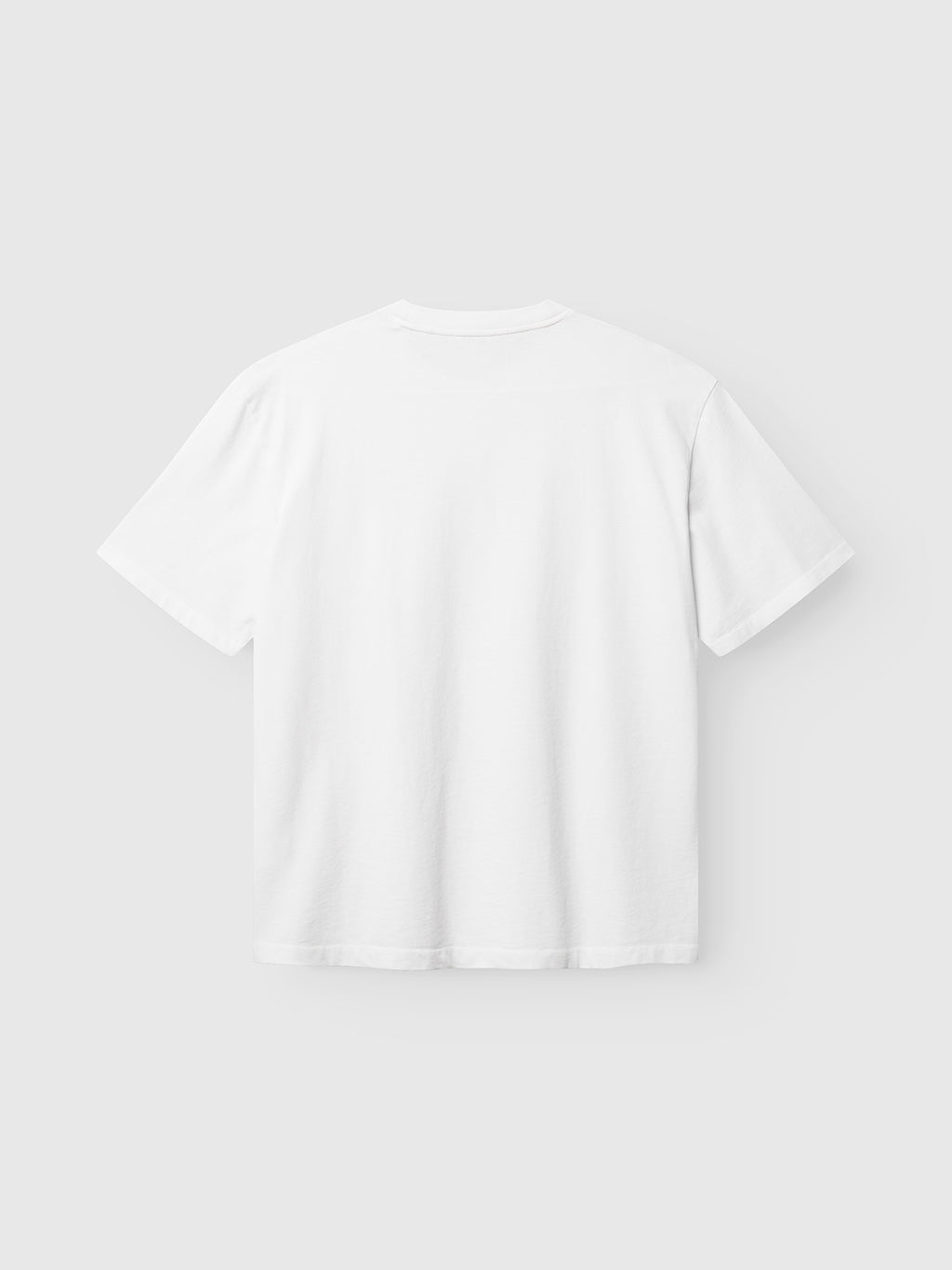 The Gabba GABnigel Wix Pkt Boxy Hour SS T-Shirt in white, crafted from heavyweight cotton, is shown from the back against a light gray background with no visible designs or logos.