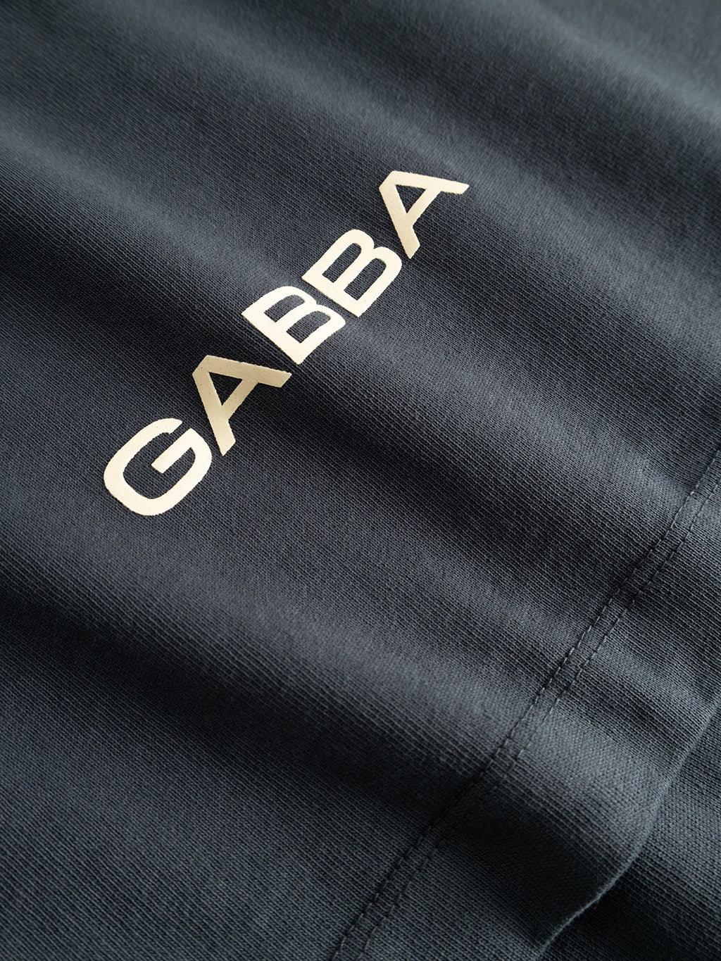 Close-up of the Gabba GABlegin Wix Chap Boxy Hour SS T-Shirt in Turbulence Blue, featuring heavyweight cotton fabric with 