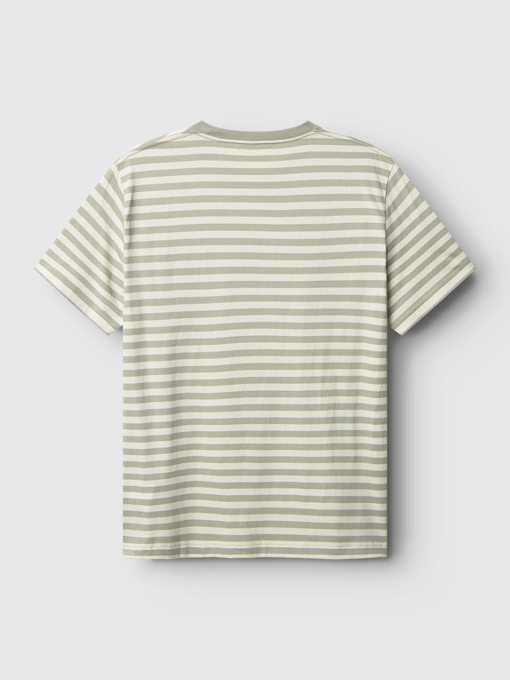 The Gabba GABdune Logo Stripes SS GOTS t-shirt features short sleeves and horizontal green stripes, is GOTS-certified organic cotton, and is shown from the back against a plain white background.