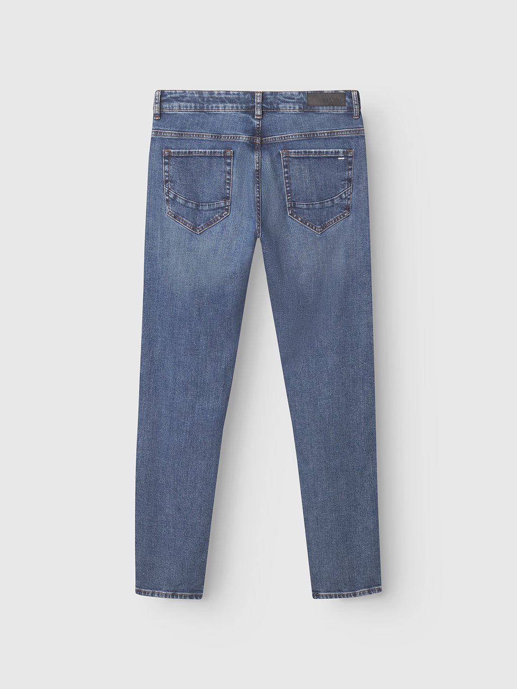 The Gabba GABmarc F1010 Dark Blue Denim jeans, shown from the back, feature two rear pockets, belt loops, and subtle faded detailing on a classic straight fit.