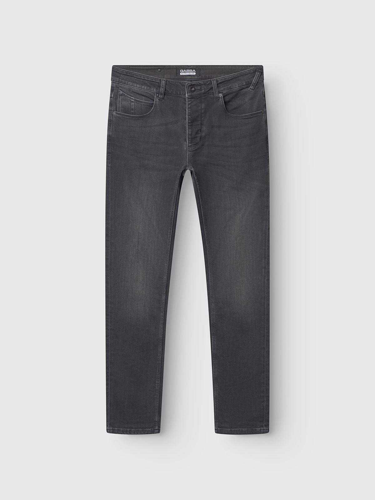 GABBA’s GABrey Thor Jeans in denim wash feature a classic five-pocket design and straight-leg fit, shown laid flat on a white background—an ideal choice for an effortlessly relaxed style.