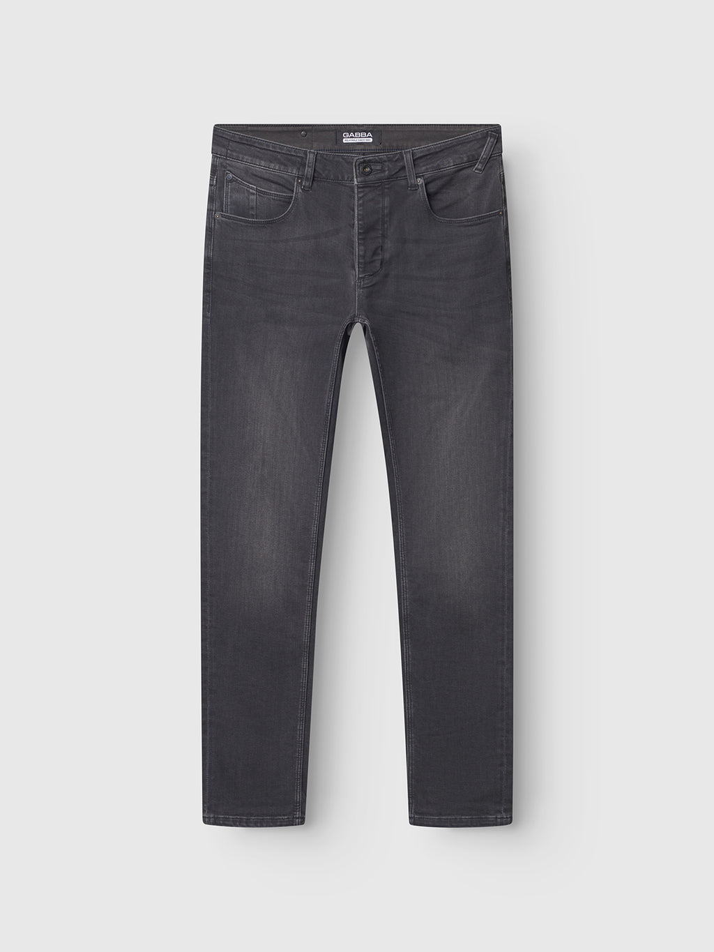 GABBA’s GABrey Thor Jeans in denim wash feature a classic five-pocket design and straight-leg fit, shown laid flat on a white background—an ideal choice for an effortlessly relaxed style.