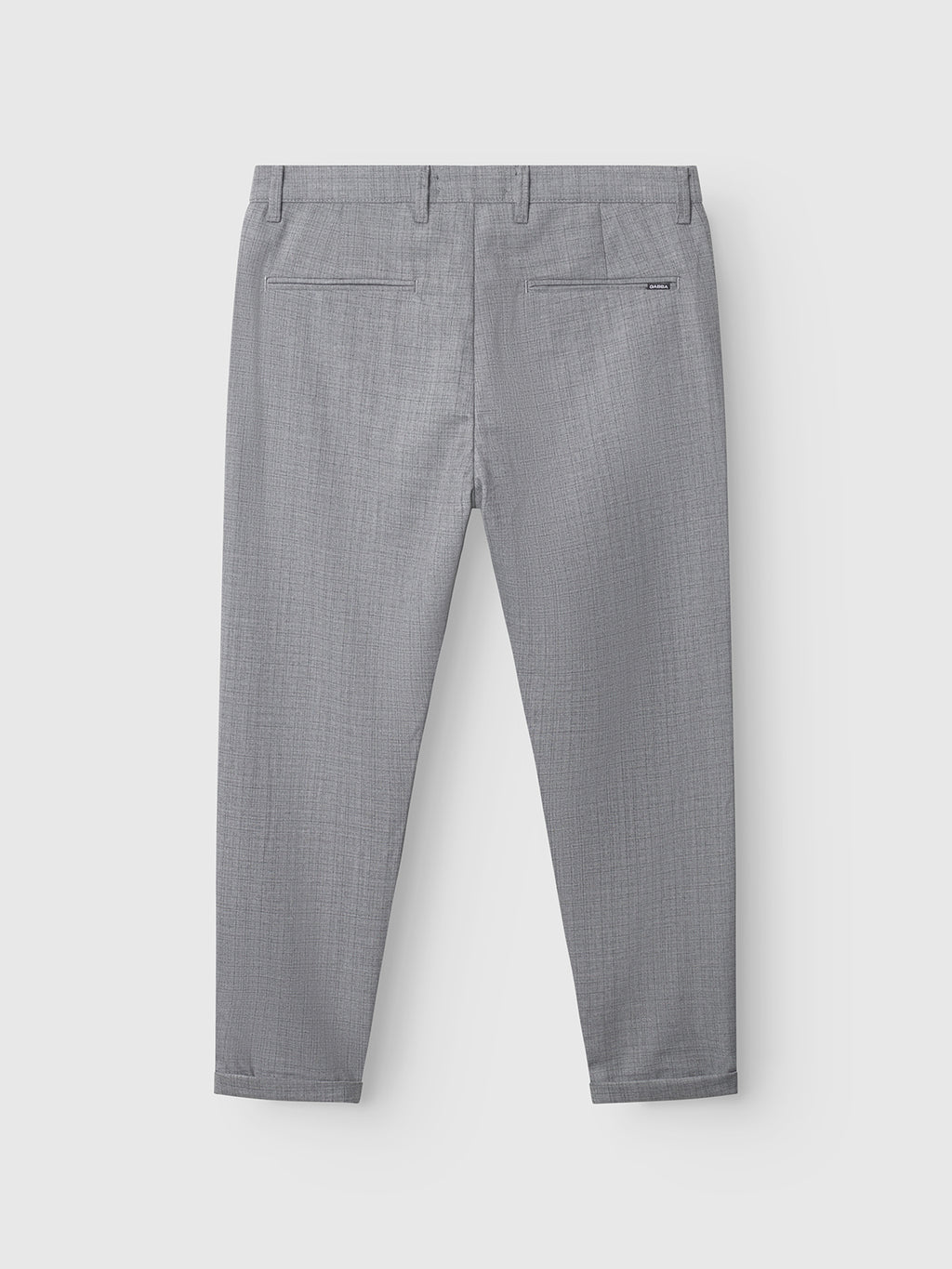 Back view of GABBA Pisa Cross Lt Grey pants in light gray stretch cotton-blend with belt loops and two back welt pockets, one with a small brand tag, shown on a plain white background.