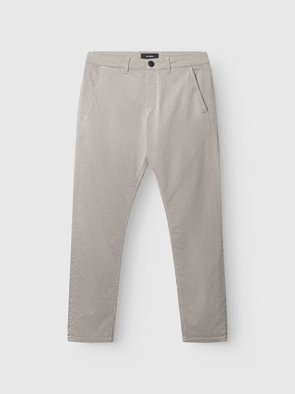 The Gabba GABpaul K3280 Dale Chino in Birch features a light beige tone, straight-cut silhouette, front pockets, button closure, and belt loops. Crafted from a high-stretch cotton-blend fabric for enhanced comfort and freedom of movement, these trousers are shown laid flat on a white background.