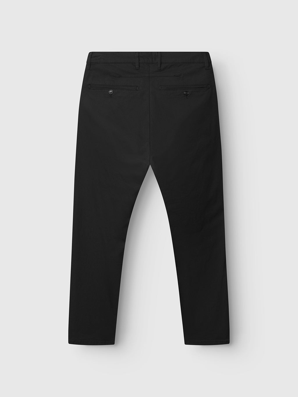 Back view of GABBA GABpaul K3280 Dale Chino - Black, featuring belt loops, French pockets, double-paspel back pockets with button closures, and straight leg fit, displayed on a light gray background.