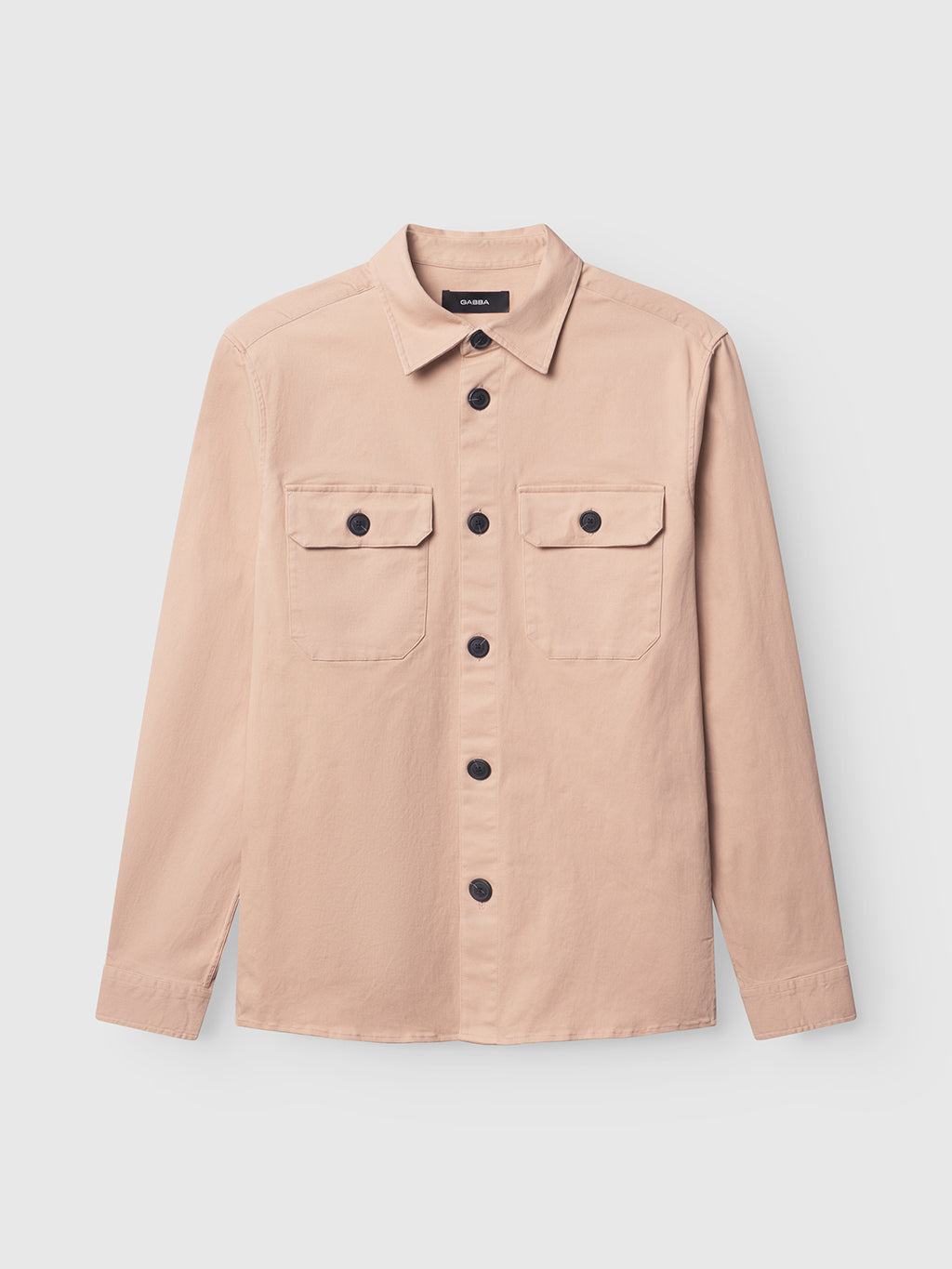 The GABBA GABtopper LS Shirt in Humus features a classic shirt collar, long sleeves, two chest pockets, and black buttons, displayed against a plain white background.
