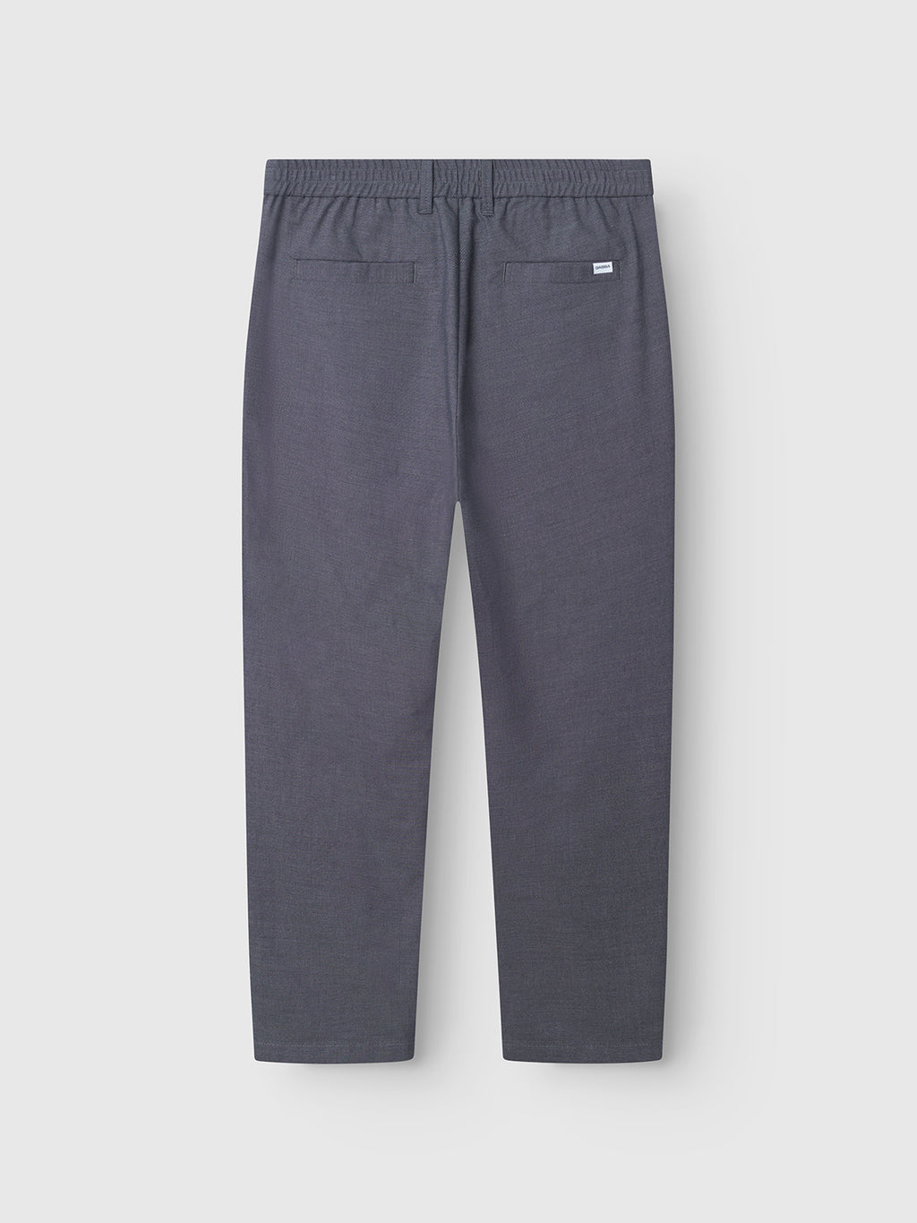 Back view of Gabba Napoli 19 Carre pants in navy, classic style with elastic waistband and two back pockets, laid flat against a light gray background for comfort and elegance.