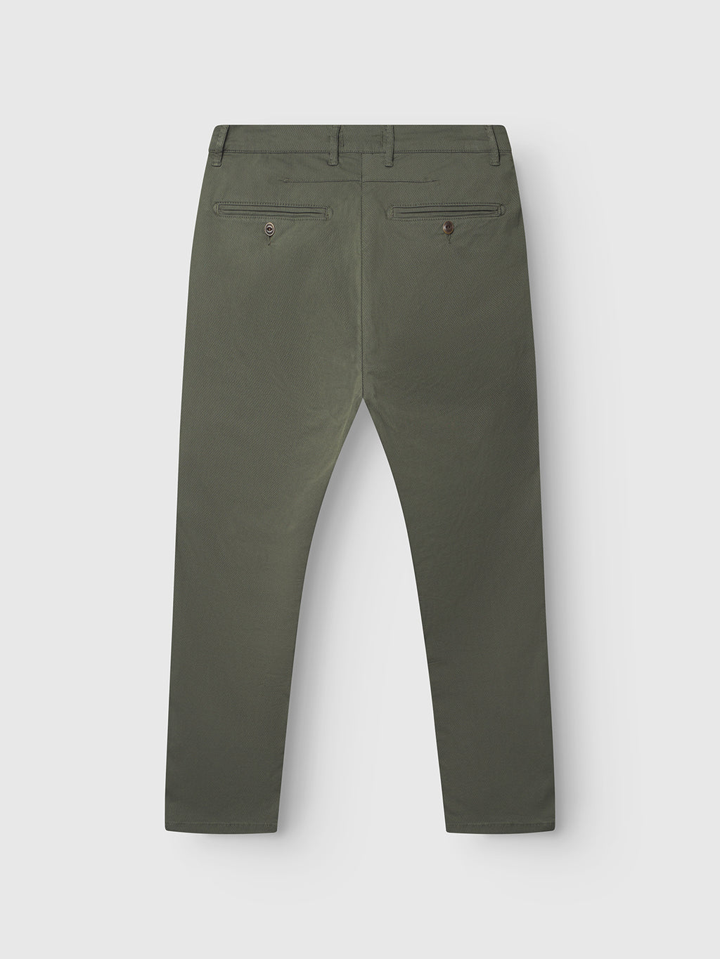 Back view of GABBA GABpaul K3280 Dale Chino - Army, slim fit with double-paspel back pockets, belt loops, French pockets, and straight legs, shown on a plain white background.