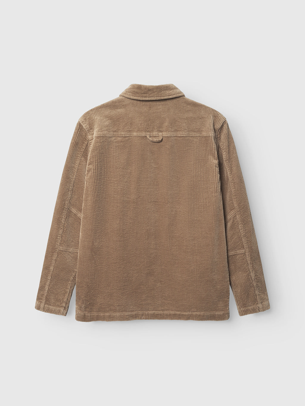 Gabba Libre AX Cord - Sand shown from the back with long sleeves, classic collar, and single loop at the upper back. Features brushed stretch corduroy for a ribbed look and relaxed fit.