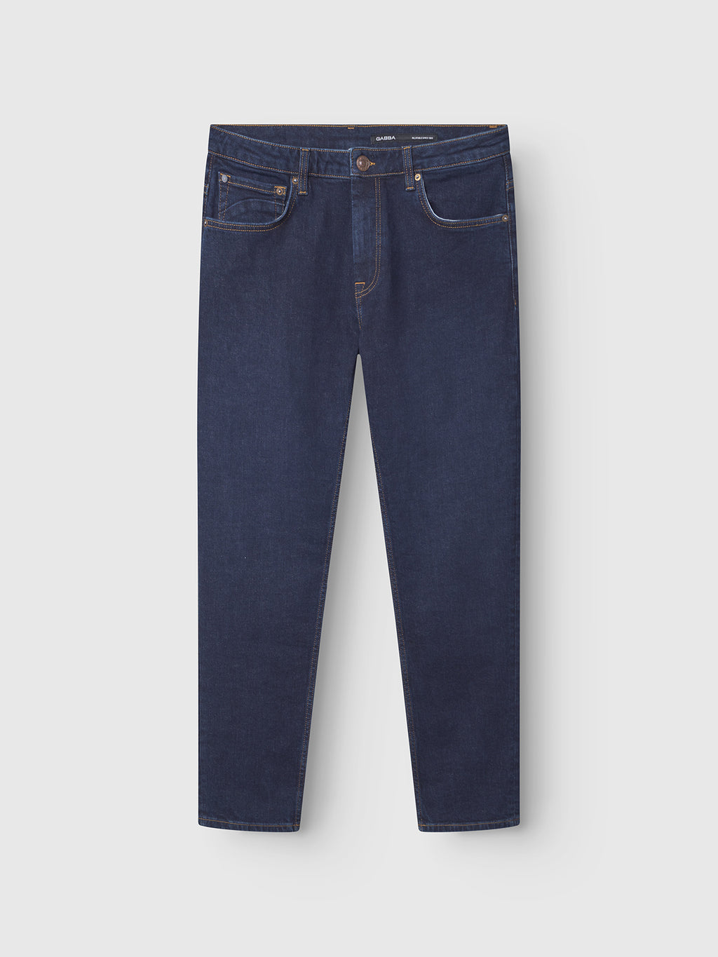 The Gabba GABmarc Jingo jeans in dark blue denim feature a straight-leg cut, comfort stretch fabric, five pockets, belt loops, and a button closure, shown against a plain white background.