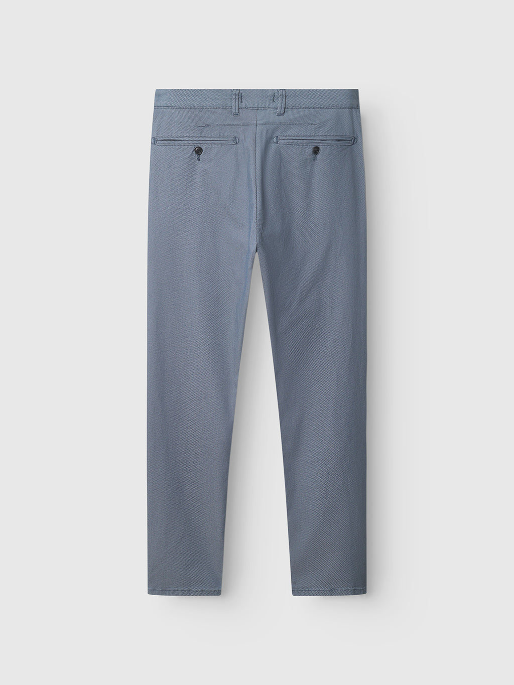 The Gabba GABpaul K3280 Dale Chino in blue showcases a slim straight-leg fit, rear buttoned welt pockets, French pockets, and belt loops, all seen from the back against a plain white background.