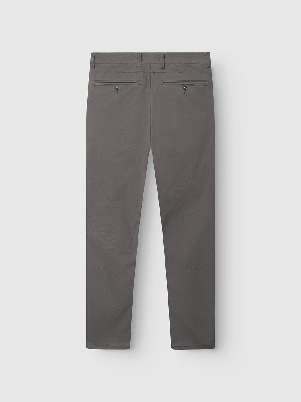 The Gabba GABpaul K3280 Dale Chino in Charcoal is shown from the back with two buttoned welt pockets, French pockets, belt loops, and a slim leg opening, displayed on a plain white background.