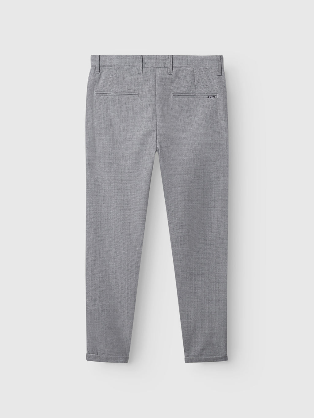 GABBA Pisa Cross Lt Grey pants are shown flat on a white background, revealing the back with two welt pockets and belt loops. Made from high-stretch cotton-blend for comfort and metro style.