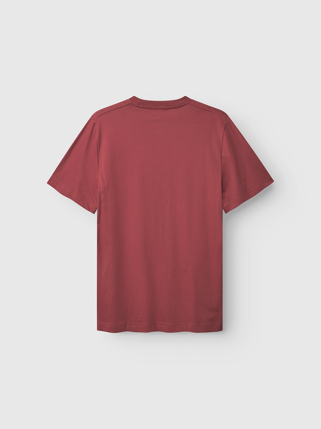 The Gabba GABdune Logo GOTS SS T-Shirt in Red Russet, featuring short sleeves and a classic fit, is shown from the back on a light gray background with no visible logos or designs.