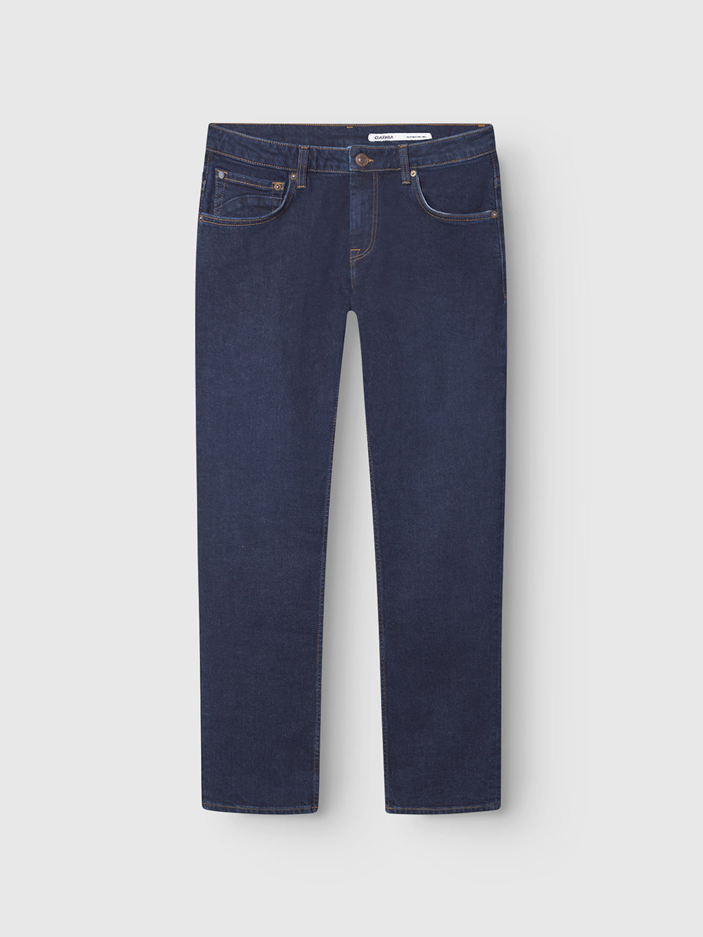 A pair of GABmarc Jingo - Dark Blue Denim jeans by Gabba, crafted from comfort stretch denim with a classic five-pocket design, button closure, and straight fit legs, laid flat on a plain white background.