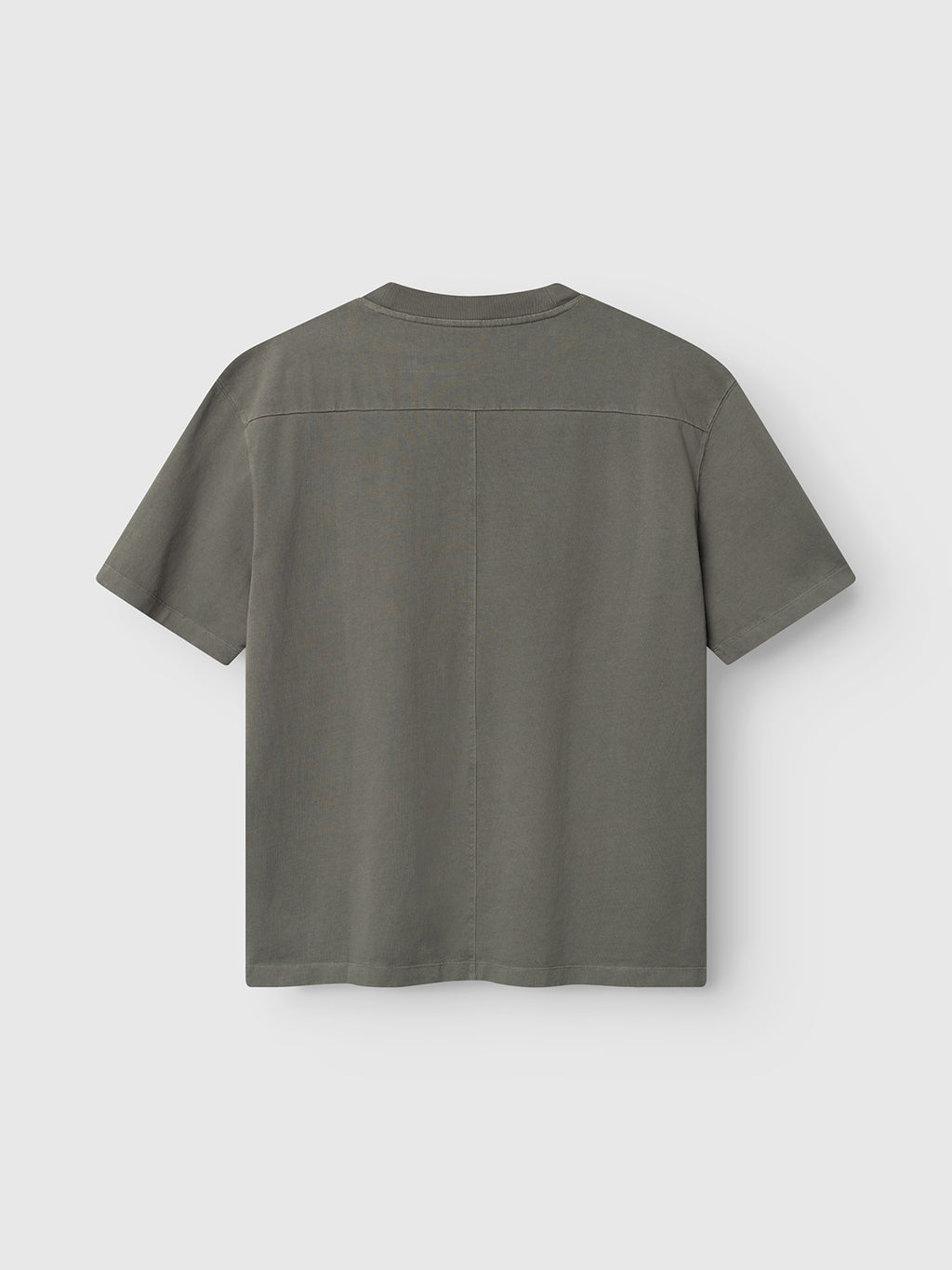 The Gabba GABnigel Wix Boxy Hour SS t-shirt in Castor Gray is shown from the back on a light gray background, featuring short sleeves, a straight hem, and visible seam details across the upper back and center.
