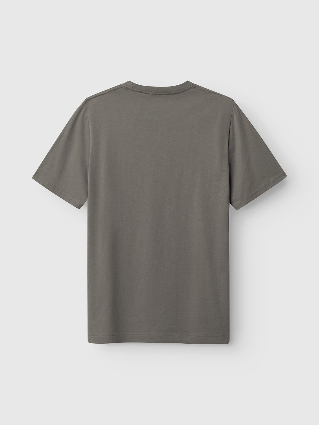 The Gabba GABdune Logo GOTS SS T-Shirt in Castor Gray, featuring a classic fit and short sleeves, is displayed laid flat with the back facing up against a light gray background.