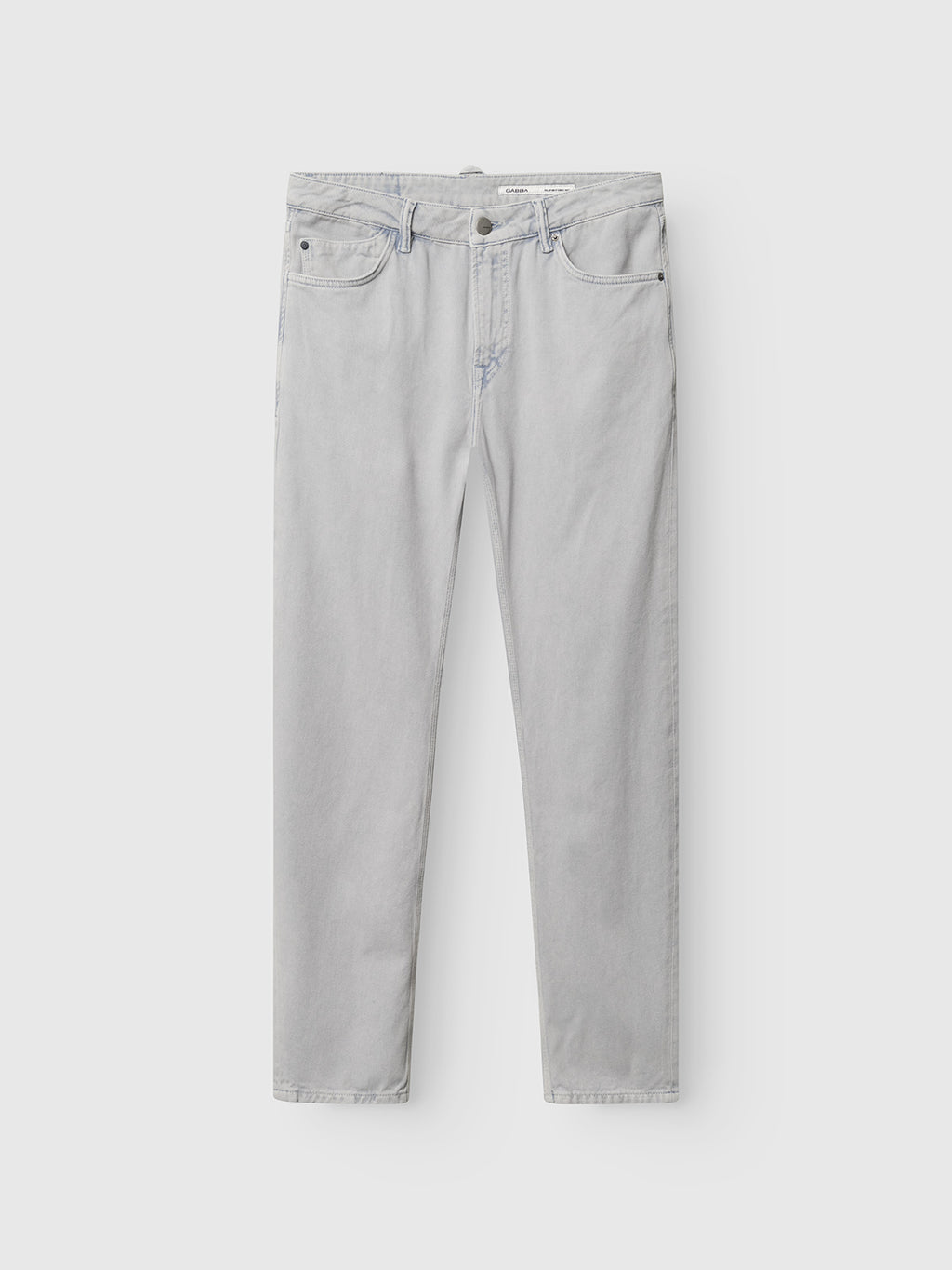 Gabba GABcarl Antiq Jeans in denim blue, shown on a white background. Made from rigid twill denim, these straight-leg jeans feature a classic five-pocket design, belt loops, zip fly, and button closure—an everyday essential.