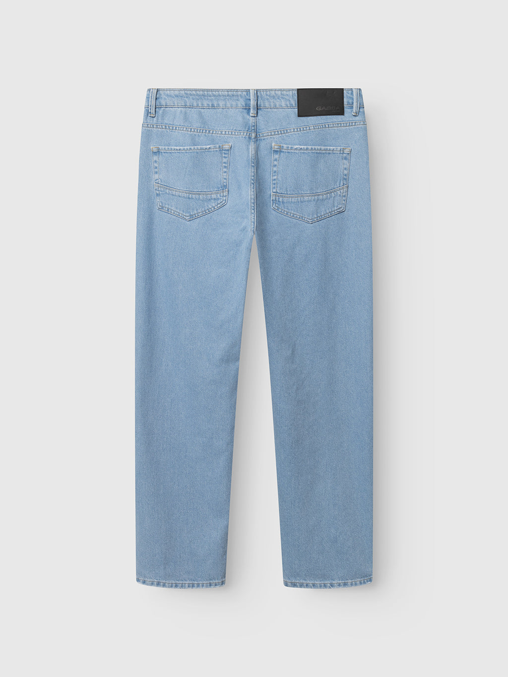 Gabba GABmax 5poc Lig Jeans in light blue denim shown from the back with two rear pockets, a black waistband label, and straight legs. Made from 100% cotton for comfort and durability against a plain white background.