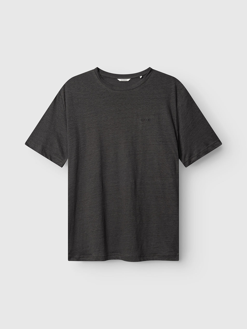 The Gabba GABdune Linen SS T-Shirt in Pirate Black is shown on a light gray background. This regular fit shirt features short sleeves, a crew neckline, and a plain design without any visible logos or decorations.