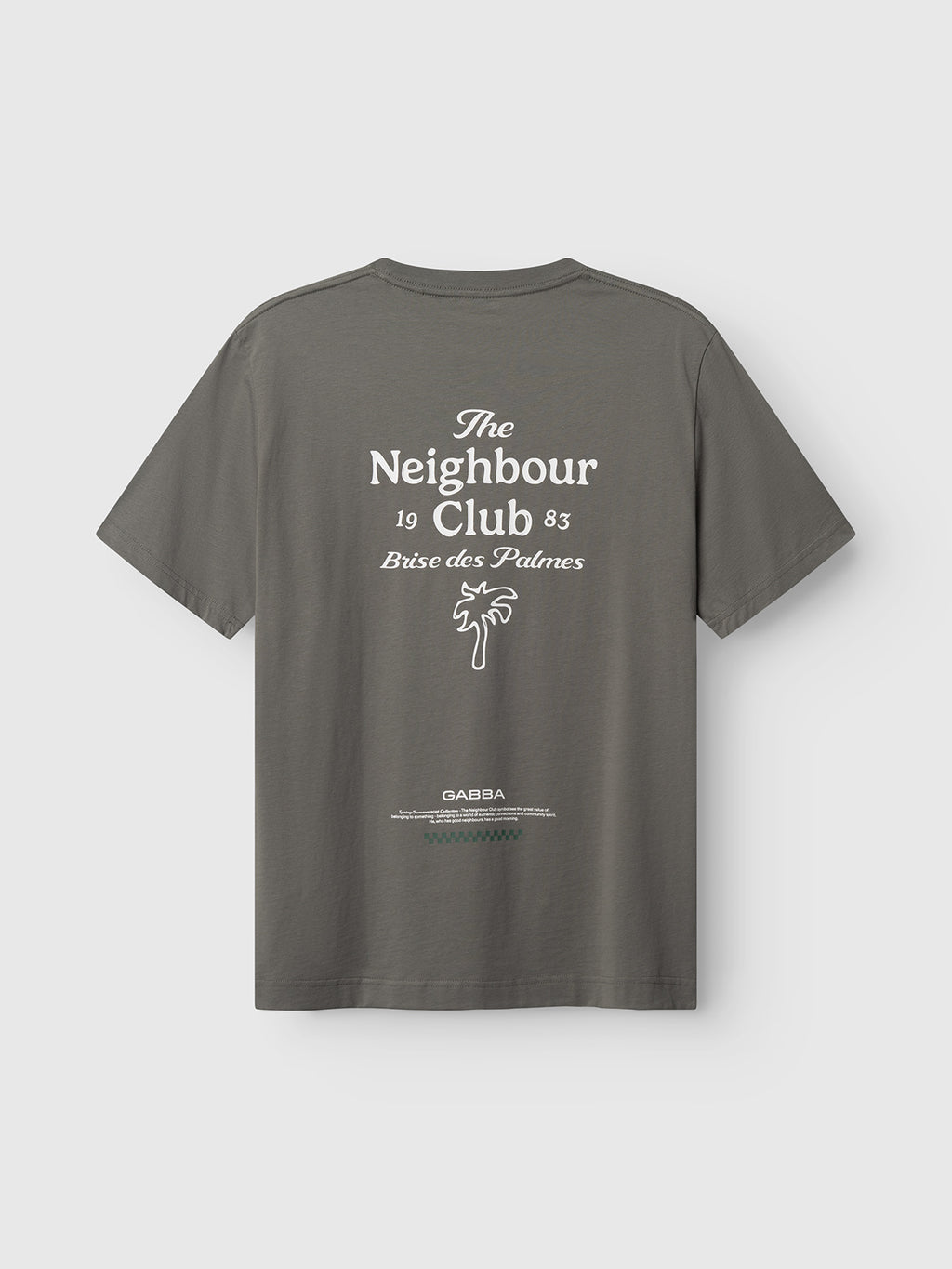 The Gabba GABnigel NBH SS T-Shirt GOTS in Castor Gray, from the SS26 collection, features white 