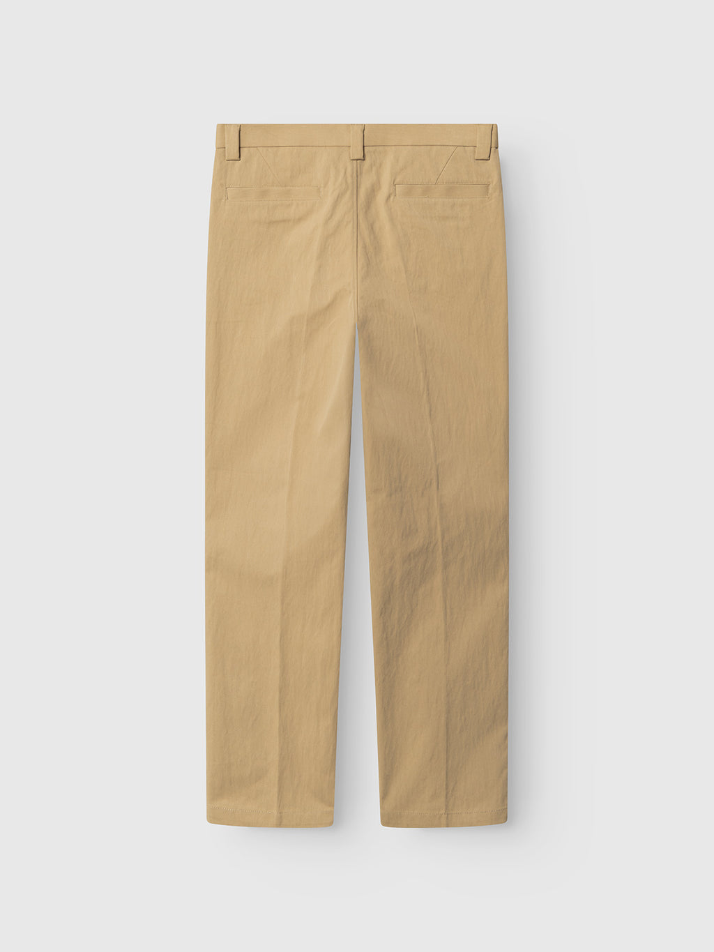 The Gabba GABdenver Fuggies Pant in Sand, shown from the back on a white background, features a tailored straight-leg fit, two back welt pockets, and belt loops for a workwear-inspired look.