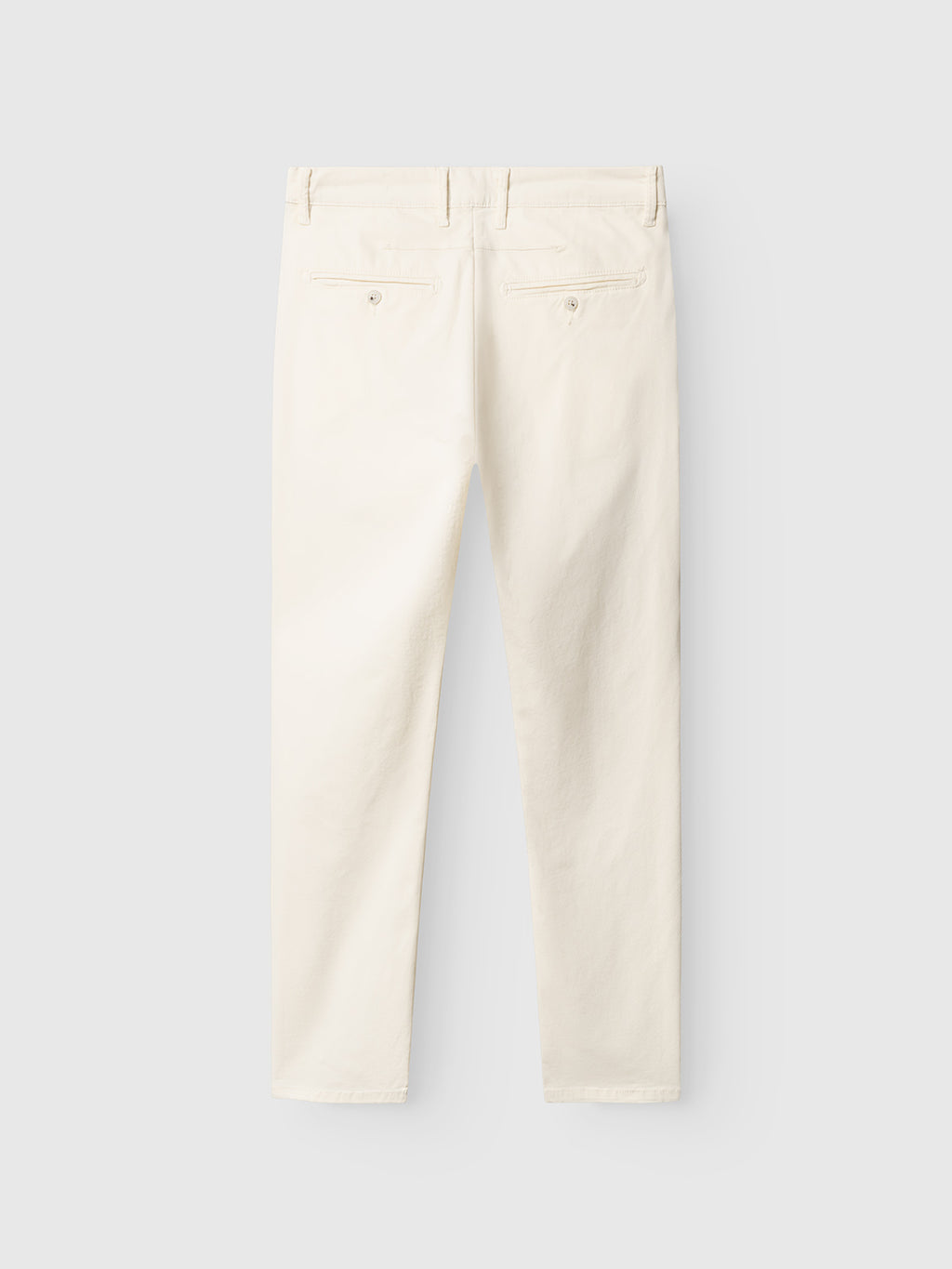 Back view of Gabba GABpaul K3280 Dale Chino - White, featuring belt loops, French pockets, two buttoned welt pockets, and straight legs, displayed on a plain light gray background.