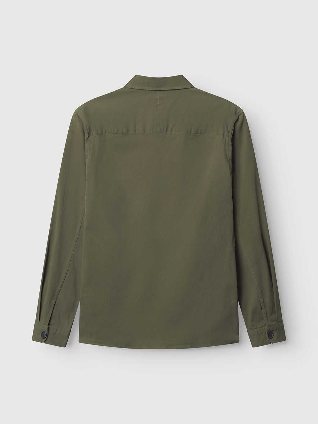 GABBA GABtopper LS Shirt - Army shown from the back with a shirt collar, straight hem, buttoned cuffs, and classic fit. Olive green long-sleeve overshirt displayed against a plain white background.