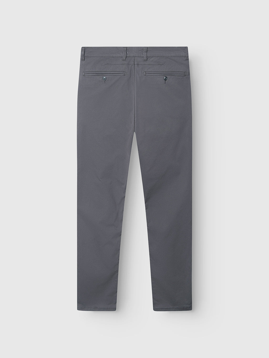 Back view of Gabba GABpaul K3280 Dale Chino in charcoal, featuring a slim fit, classic style, two buttoned back pockets, and French pockets, displayed flat on a plain light background.