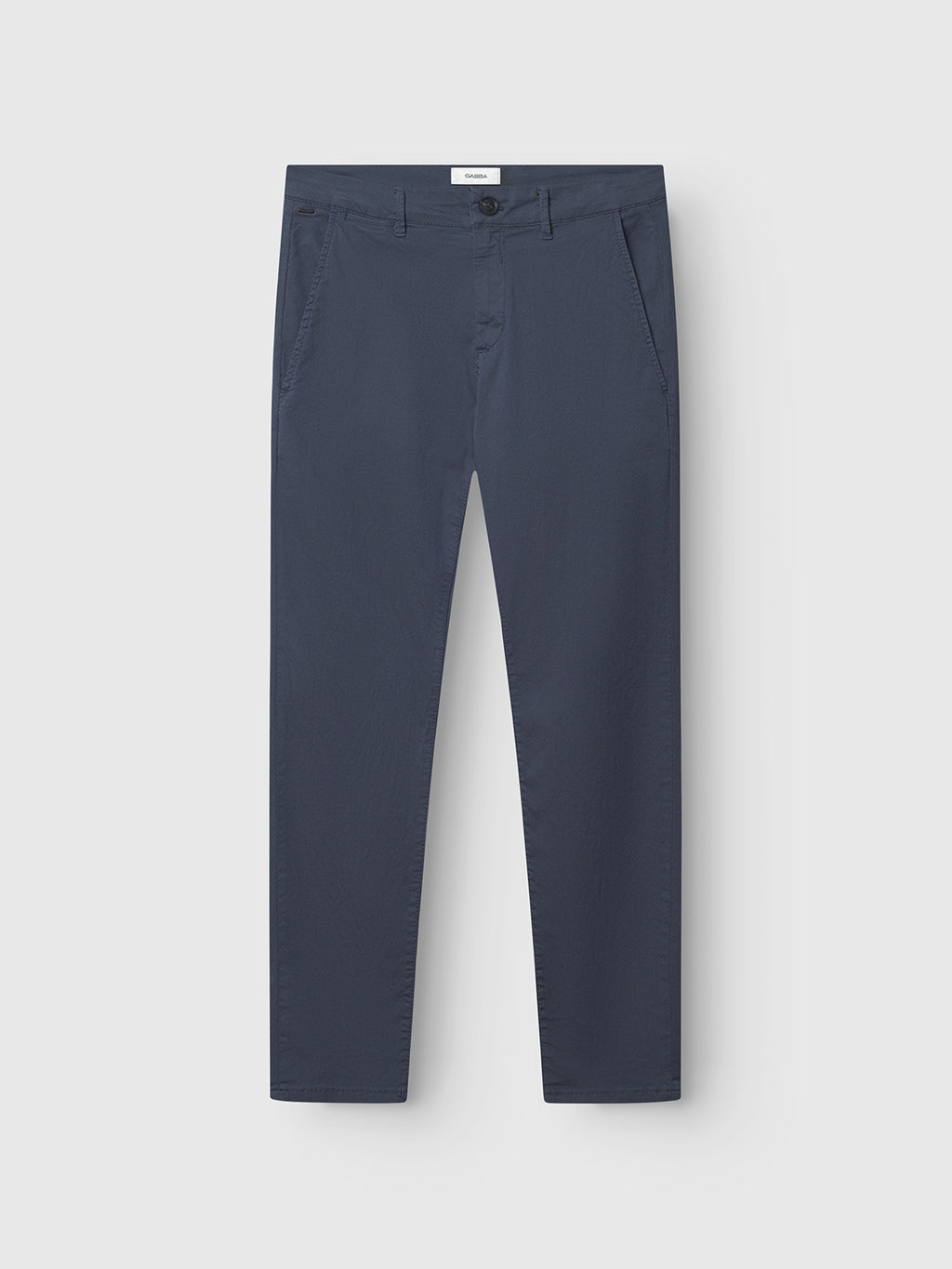 The GABBA GABpaul K3280 Dale Chino in navy features French pockets, a single button closure, and slim leg openings, shown laid flat on a white background.